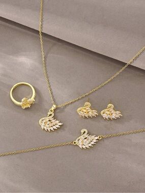 Kohl's Gold Swan Jewelry Set with Clear Stones